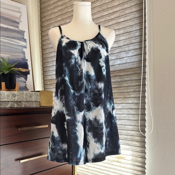 Woman's Spaghetti Strap Blue and White Tie-Dye Romper. Size Small - Picture 1 of 7